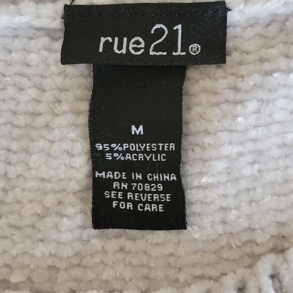 Rue 21 M Chenille Crop Sweater Eyelash Trim Drop Shoulder Pullover Soft Cozy - Picture 13 of 14